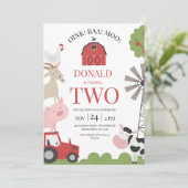 Moderne Rode Tractor Oink Baa Moo Boerderij Verjaa Kaart (Staand voorkant)