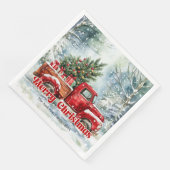 Moderne rode truck Kerst scène rustieke servetten (Hoek)