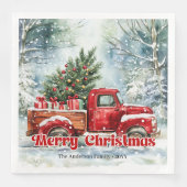 Moderne rode truck Kerst scène rustieke servetten (Voorkant)