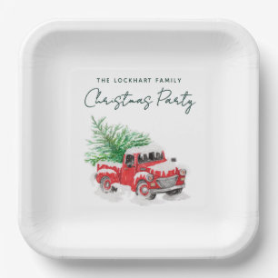 Moderne Rode Truck Kerstfeest Papieren Bordje