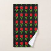 Moderne rode tulp bloempatroon op zwart bad handdoek (Handdoek)
