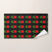 Moderne rode tulp bloempatroon op zwart bad handdoek (Handdoek)