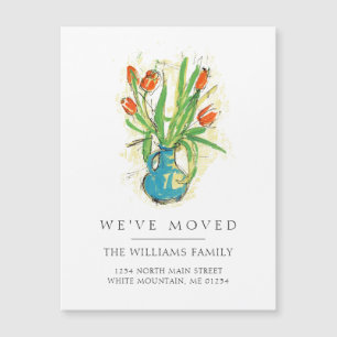 Moderne rode tulpen blauwe vaas bloemige bewegende