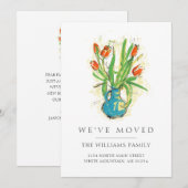 Moderne rode tulpen Blauwe vaas Bloemstuk verhuisd Aankondiging (Voorkant / Achterkant)