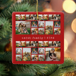 Moderne rode typemachine familie fotocollage keramisch ornament<br><div class="desc">Creëer je eigen fotocollage kerstversiering. Voeg eenvoudig uw eigen afbeeldingen en tekst toe voor een aangepast ornament dit vakantieseizoen.</div>