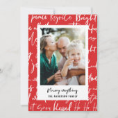 Moderne rode typografie Kerstmis 1 foto Feestdagenkaart (Voorkant)
