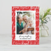 Moderne rode typografie Kerstmis 1 foto Feestdagenkaart (Staand voorkant)