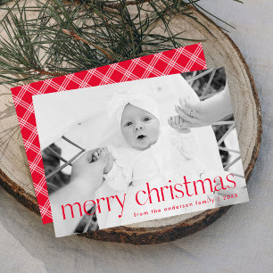 Moderne rode typografie Vrolijke kerstfoto Feestdagenkaart