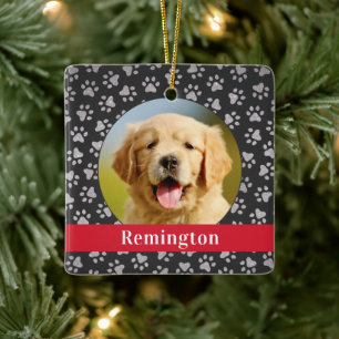Moderne Rode Vaandel Hond Foto Vierkante Aandenken Keramisch Ornament