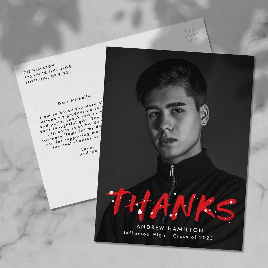 Moderne Rode Verf Splatter Foto Dank u Briefkaart