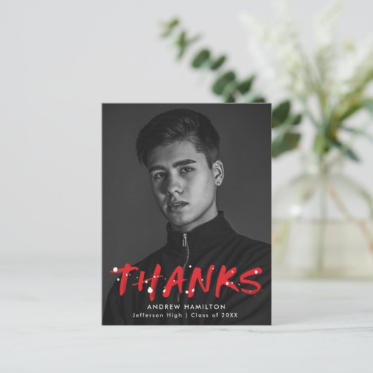 Moderne Rode Verf Splatter Foto Dank u Briefkaart (Staand voorkant)