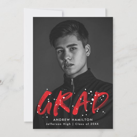 Moderne Rode Verf Splatter Foto Graduation Party Kaart (Voorkant)