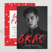 Moderne Rode Verf Splatter Foto Graduation Party Kaart (Voorkant / Achterkant)