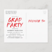 Moderne Rode Verf Splatter Foto Graduation Party Uitnodiging Briefkaart (Achterkant)