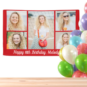 Moderne rode verjaardagsfotocollagefeest spandoek