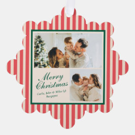 Moderne Rode Verticale Streep 2 Foto Kerstmis Ornament Kaart