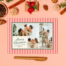 Moderne Rode Verticale Streep 3 Foto Kerstmis Feestdagenkaart