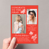 Moderne rode vlinder foto afstudeerfeest acryl uitnodigingen (Insitu (Draagbaar))