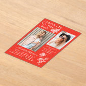 Moderne rode vlinder foto afstudeerfeest acryl uitnodigingen (Laagn)