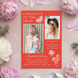 Moderne rode vlinder foto afstudeerfeest acryl uitnodigingen