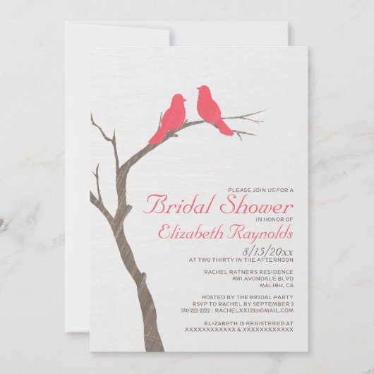 Moderne Rode Vogels Bridal Shower Invitations Kaart (Voorkant)