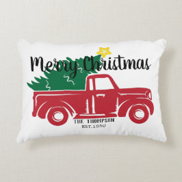 Moderne  rode vrachtwagen met dennenboomgroen accent kussen