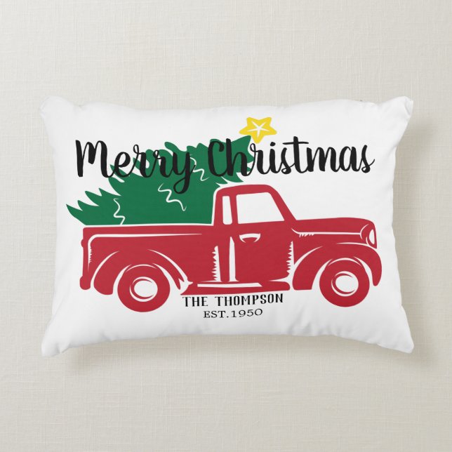 Moderne  rode vrachtwagen met dennenboomgroen accent kussen (Voorkant)