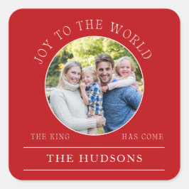 Moderne rode vreugde aan de wereld rond foto vierkante sticker