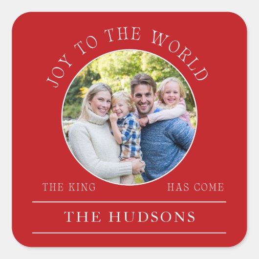 Moderne rode vreugde aan de wereld rond foto vierkante sticker (Voorkant)