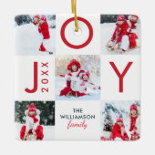 Moderne Rode Vreugde Checkerboard Familie Fotocoll Keramisch Ornament (Voorkant)