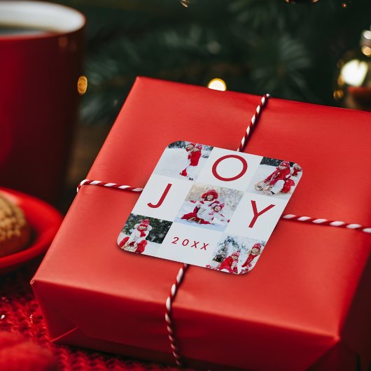 Moderne Rode Vreugde Checkerboard Familie Fotocoll Vierkante Sticker