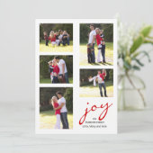 Moderne rode vreugde, strepen fotocollage Kerstmis Feestdagenkaart (Staand voorkant)