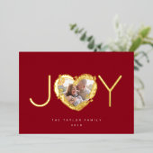 Moderne Rode Vreugde Vrolijke Kerstmis Hart Krans  Folie Feestdagenkaart (Staand Voorkant)