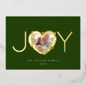 Moderne Rode Vreugde Vrolijke Kerstmis Hart Krans Folie Feestdagenkaart (Voorkant)