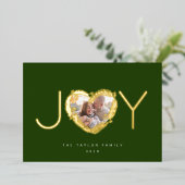 Moderne Rode Vreugde Vrolijke Kerstmis Hart Krans Folie Feestdagenkaart (Staand Voorkant)