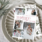 Moderne Rode Vrolijk & Getrouwd Foto Pas getrouwd Feestdagenkaart