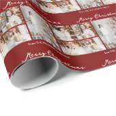 Moderne Rode Vrolijk Kerstmis Foto Collage Cadeaupapier (Rol Hoek)