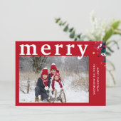 Moderne rode vrolijke foto feestdagenkaart (Staand voorkant)