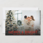 Moderne rode vrolijke & heldere stijlvolle kerstfo feestdagenkaart (Voorkant)