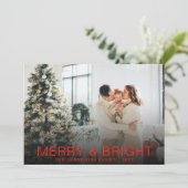 Moderne rode vrolijke & heldere stijlvolle kerstfo feestdagenkaart (Staand voorkant)