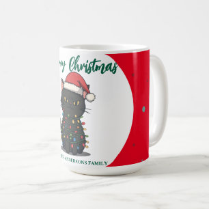 moderne rode vrolijke kat sneeuwvlok kerst katje C Koffiemok