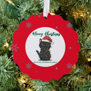 moderne rode vrolijke kat sneeuwvlok kerst katje C Ornament Kaart