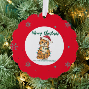moderne rode vrolijke kat sneeuwvlok kerst katje C Ornament Kaart