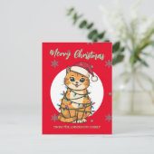 Moderne rode vrolijke kat sneeuwvlok Kerstmis kitt Briefkaart (Staand voorkant)
