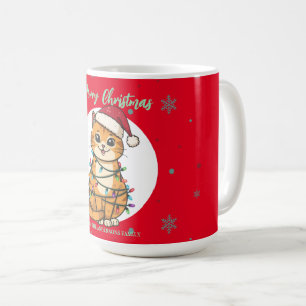 Moderne rode vrolijke kat sneeuwvlok Kerstmis kitt Koffiemok