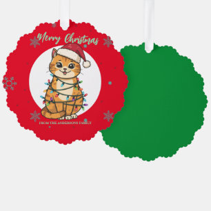 Moderne rode vrolijke kat sneeuwvlok Kerstmis kitt Ornament Kaart