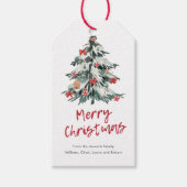 Moderne rode vrolijke kerst chique vakantieboom cadeaulabel (Voorkant)