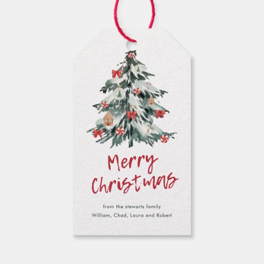 Moderne rode vrolijke kerst chique vakantieboom cadeaulabel (Achterkant)