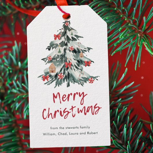 Moderne rode vrolijke kerst chique vakantieboom cadeaulabel