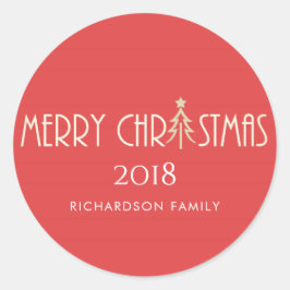 MODERNE RODE VROLIJKE KERST DOODLE VAKANTIE RONDE STICKER